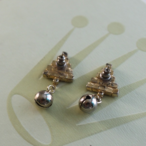 Jewel Christmas Tree and Bell Drop Earrings - Picture 2 of 3